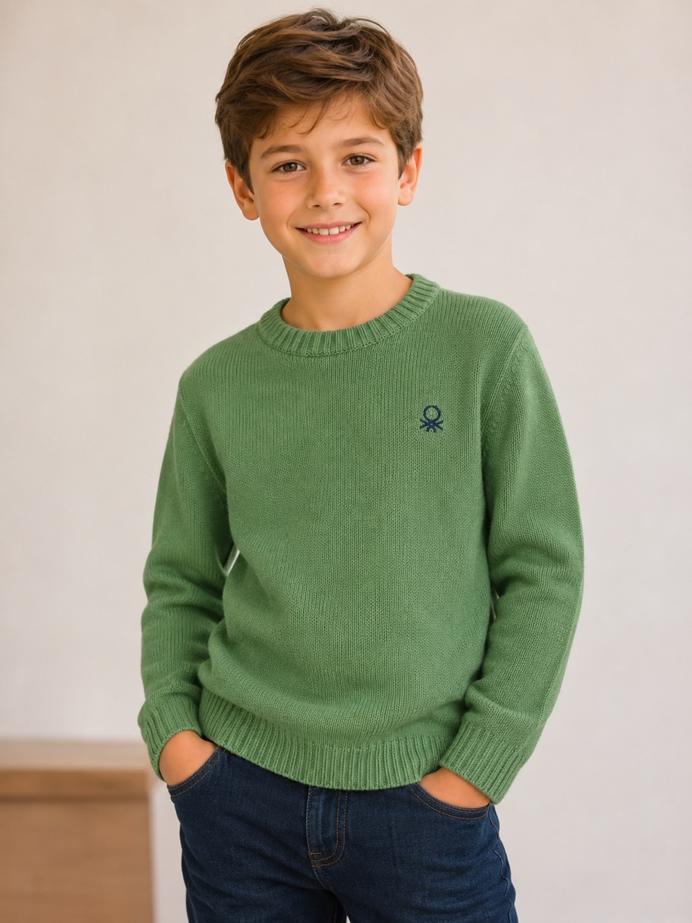 Benetton Green Cotton Sweater Youth Large 8/9